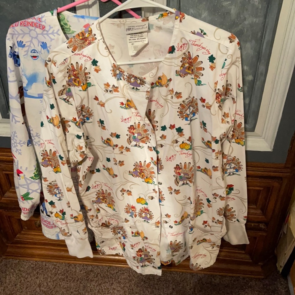 2 scrub holiday jackets